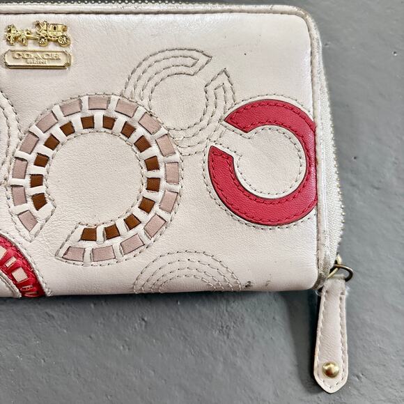 Coach Chelsea Inlaid Charlie Ivory Leather Accordion Zip Wallet Y2K - Picture 4 of 11